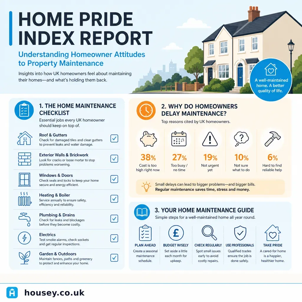 Infographic illustrating: Home Pride Index Report: Understanding Homeowner Attitudes to Property Maintenance