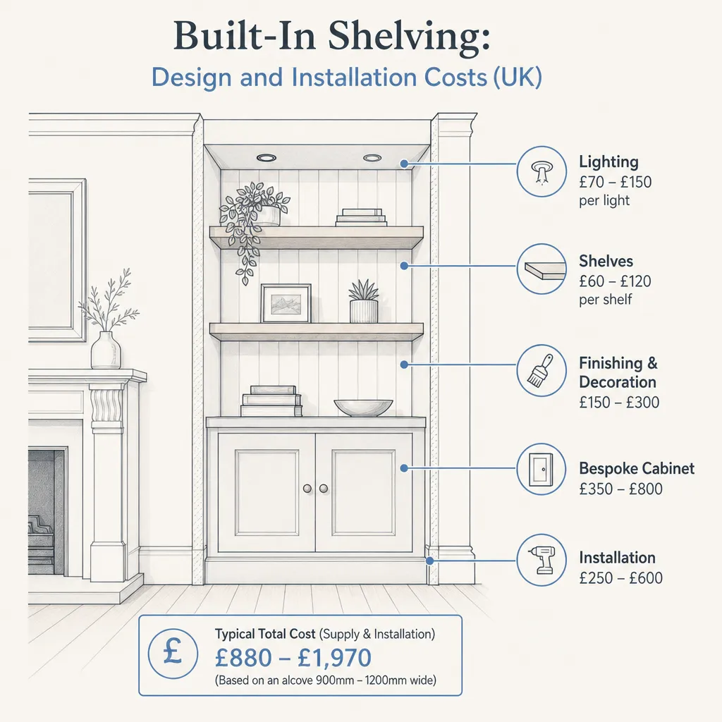 Diagram illustrating: Built-In Shelving: Design and Installation Costs