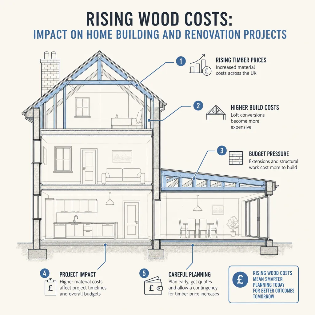 Diagram illustrating: Rising Wood Costs: Impact on Home Building and Renovation Projects