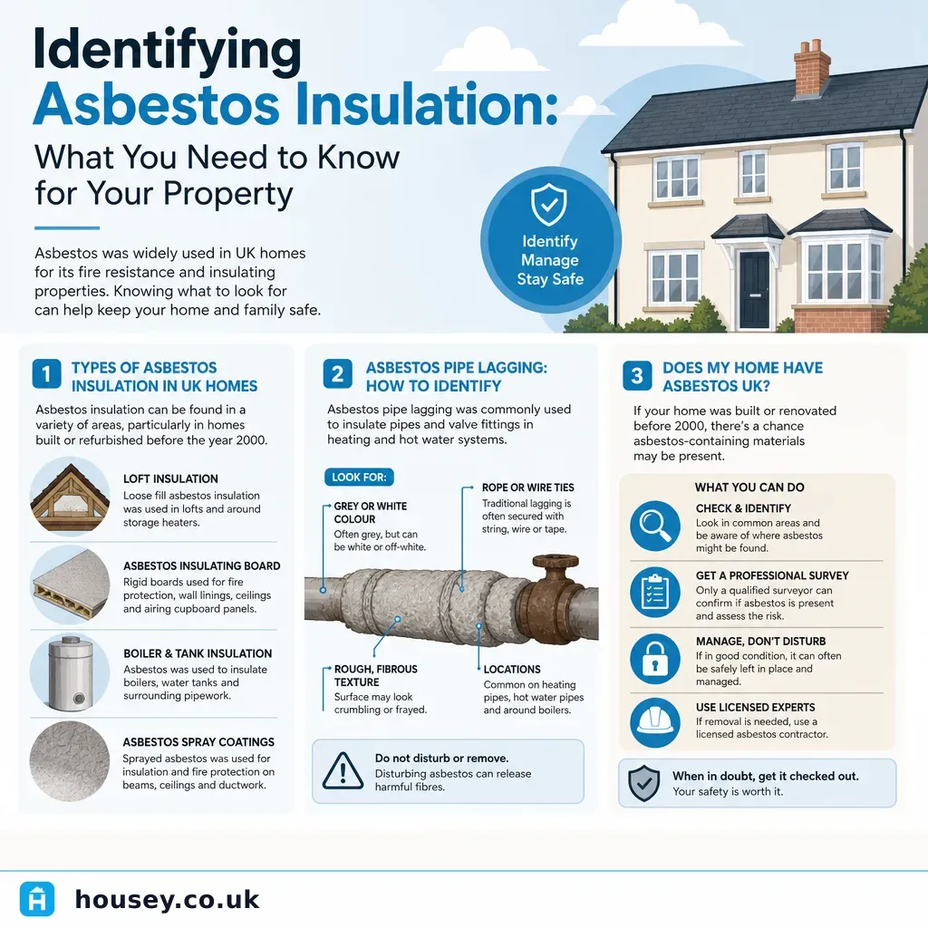 Infographic illustrating: Identifying Asbestos Insulation: What You Need to Know for Your Property