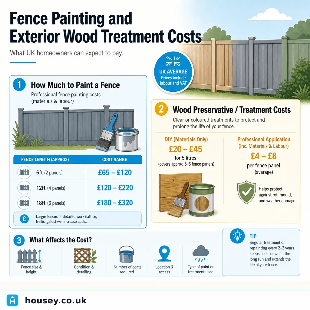 Infographic illustrating: Fence Painting and Exterior Wood Treatment Costs