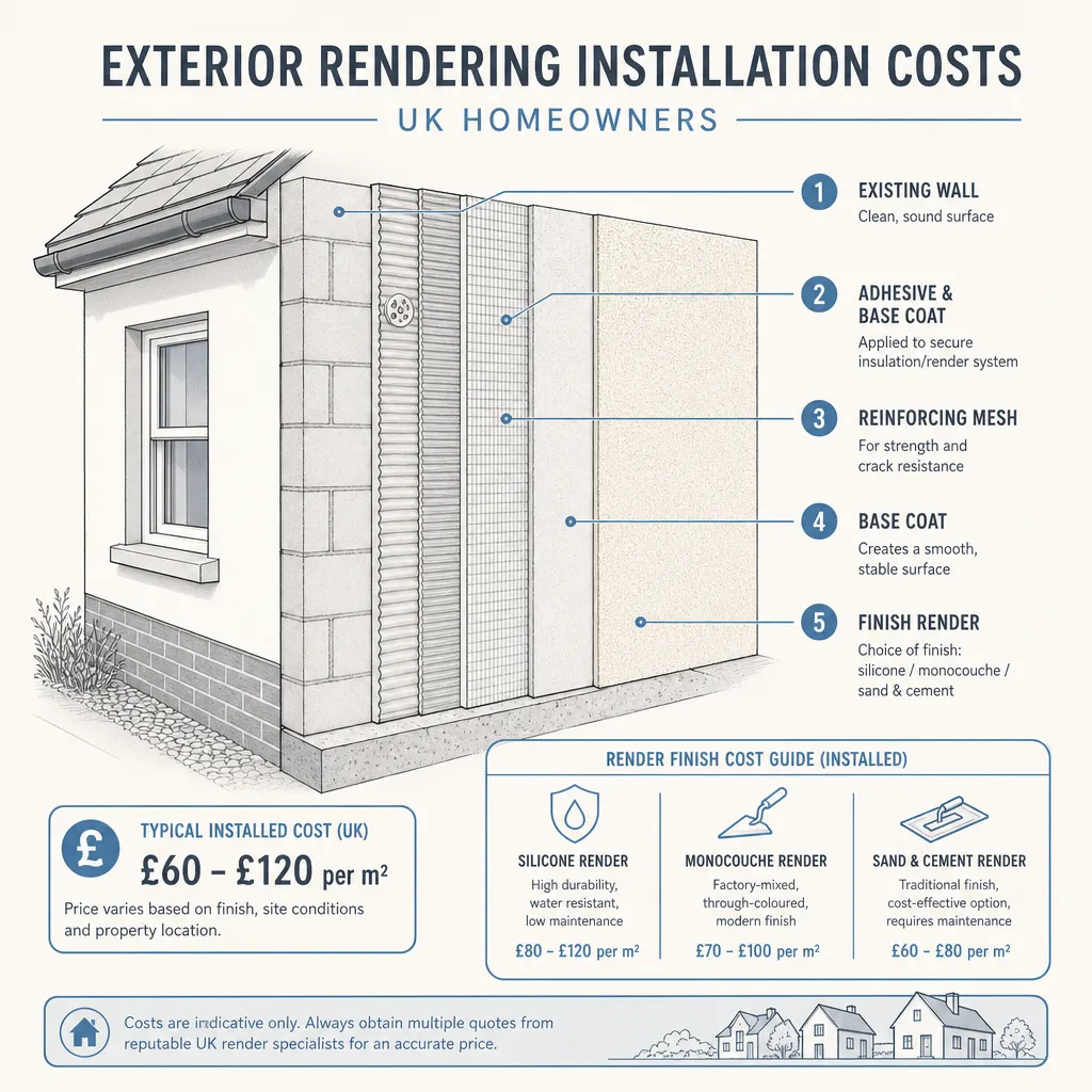 Diagram illustrating: Exterior Rendering Installation Costs