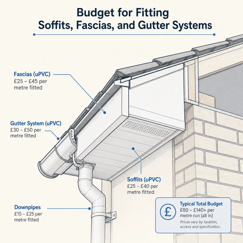 Diagram illustrating: Budget for Fitting Soffits, Fascias, and Gutter Systems