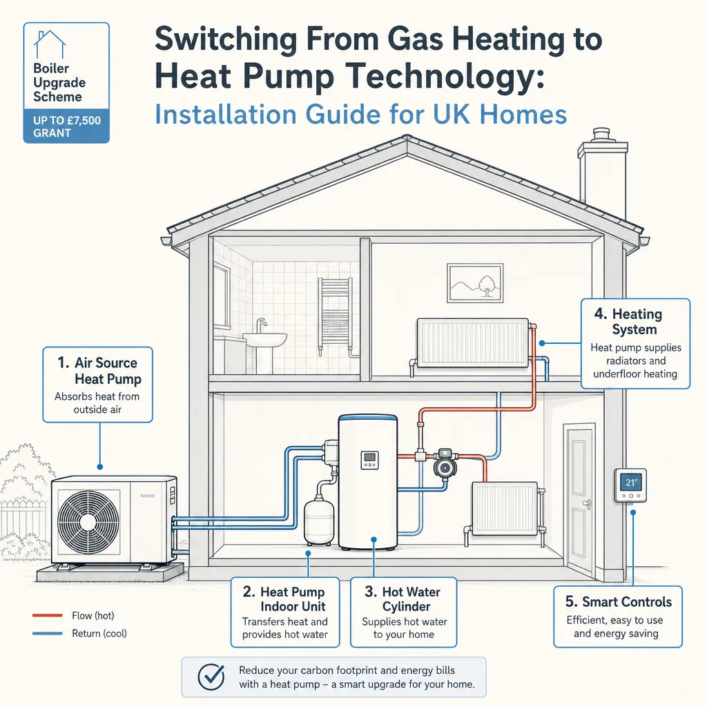 Diagram illustrating: Switching From Gas Heating to Heat Pump Technology: Installation Guide