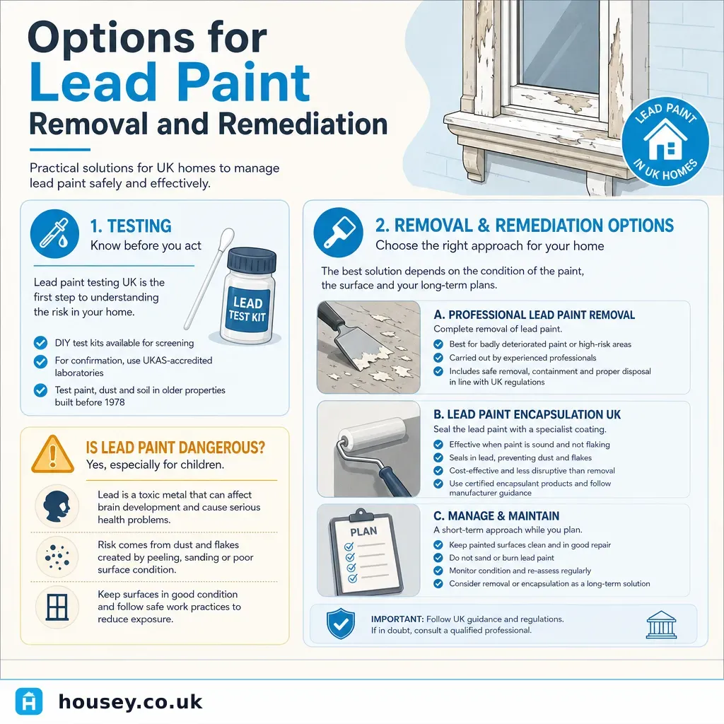 Infographic illustrating: Options for Lead Paint Removal and Remediation