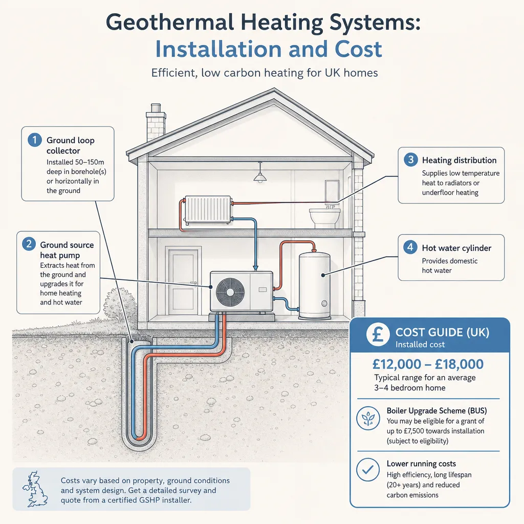 Diagram illustrating: Geothermal Heating Systems: Installation and Cost
