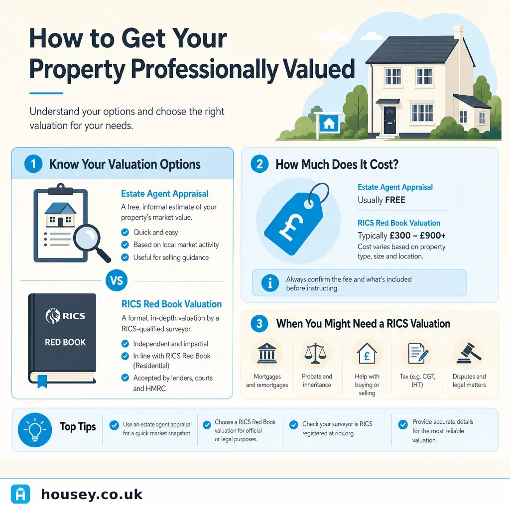 Infographic illustrating: How to Get Your Property Professionally Valued