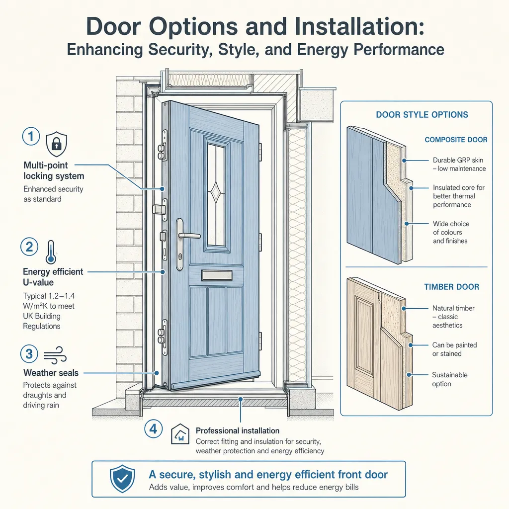 Diagram illustrating: Door Options and Installation: Enhancing Security, Style, and Energy Performance