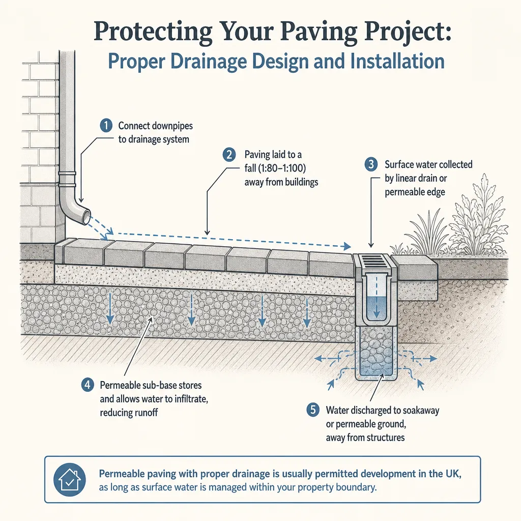 Diagram illustrating: Protecting Your Paving Project: Proper Drainage Design and Installation