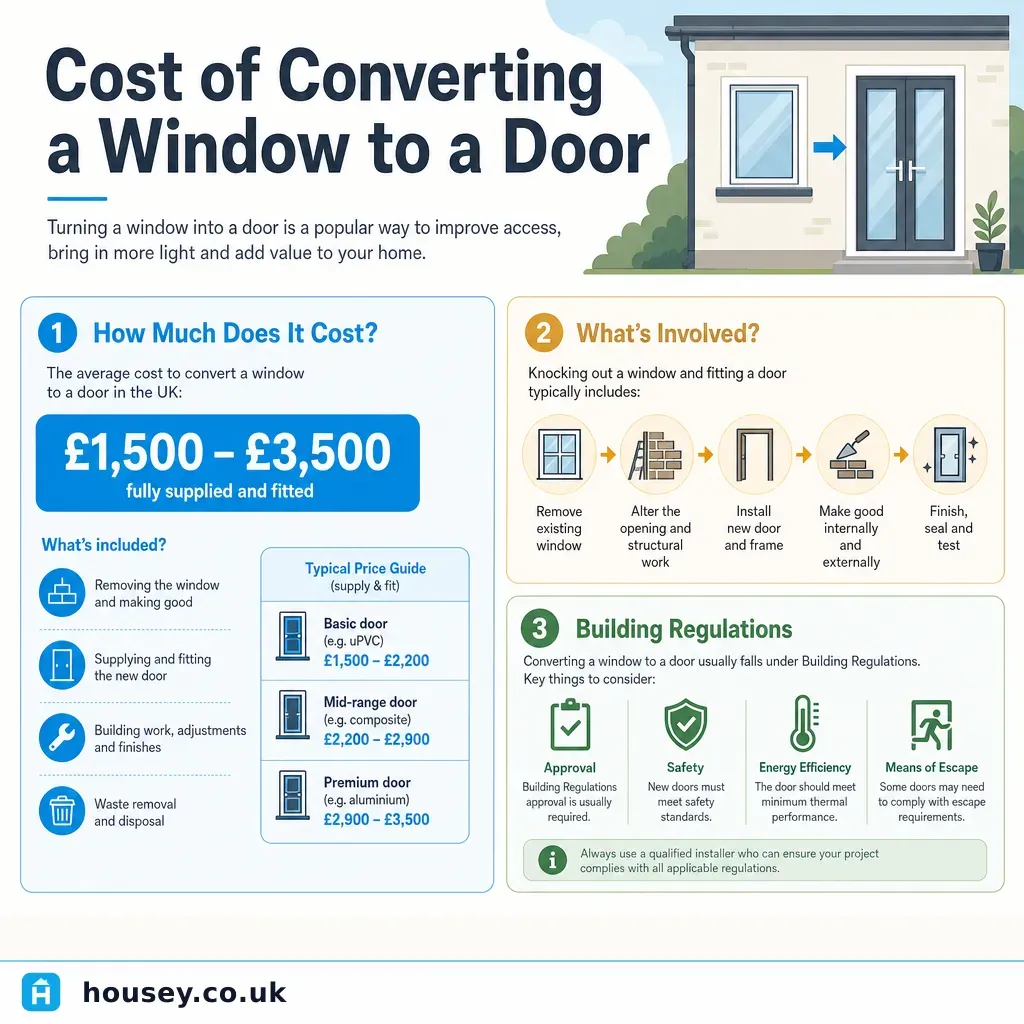 Infographic illustrating: Cost of converting a window to a door