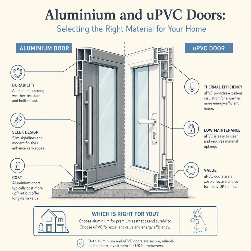 Diagram illustrating: Aluminium and uPVC Doors: Selecting the Right Material for Your Home