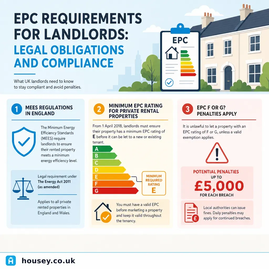 Infographic illustrating: EPC Requirements for Landlords: Legal Obligations and Compliance