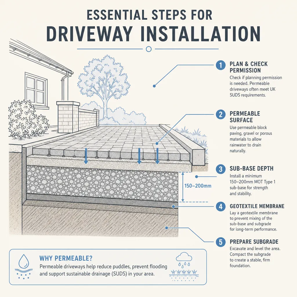 Diagram illustrating: Essential Steps for Driveway Installation