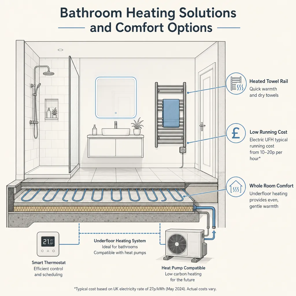 Diagram illustrating: Bathroom Heating Solutions and Comfort Options