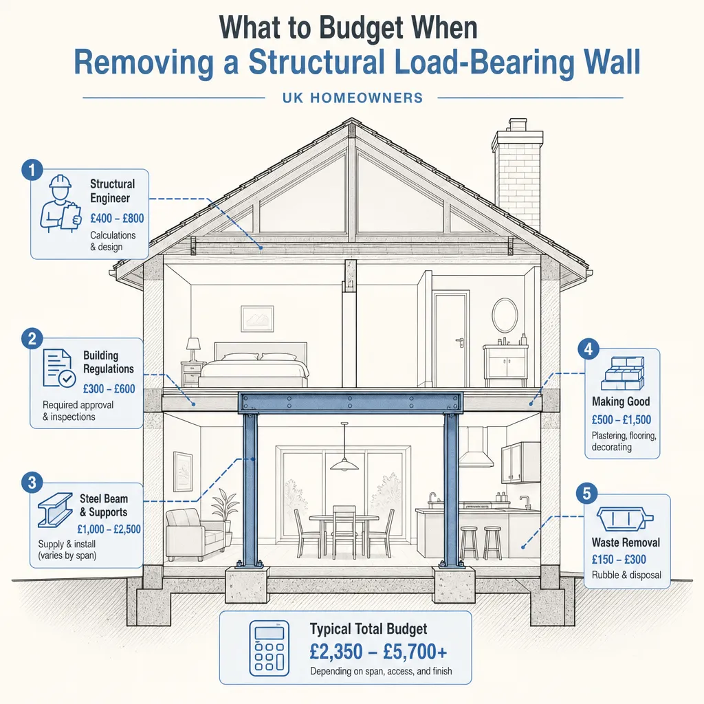 Diagram illustrating: What to Budget When Removing a Structural Load-Bearing Wall
