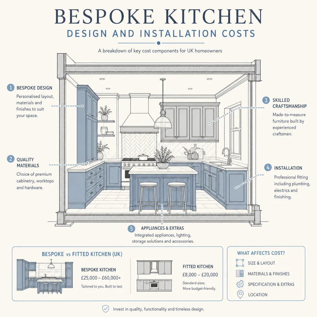 Diagram illustrating: Bespoke Kitchen Design and Installation Costs