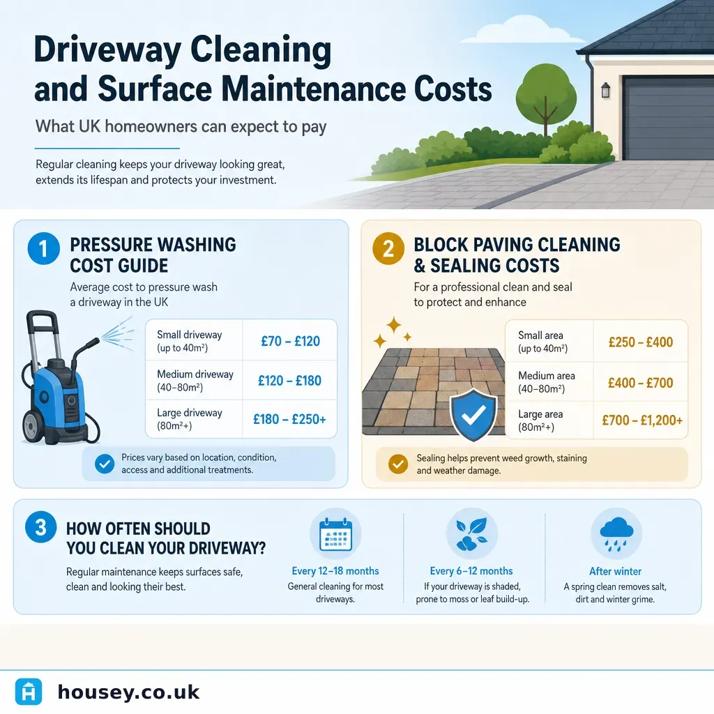Infographic illustrating: Driveway Cleaning and Surface Maintenance Costs