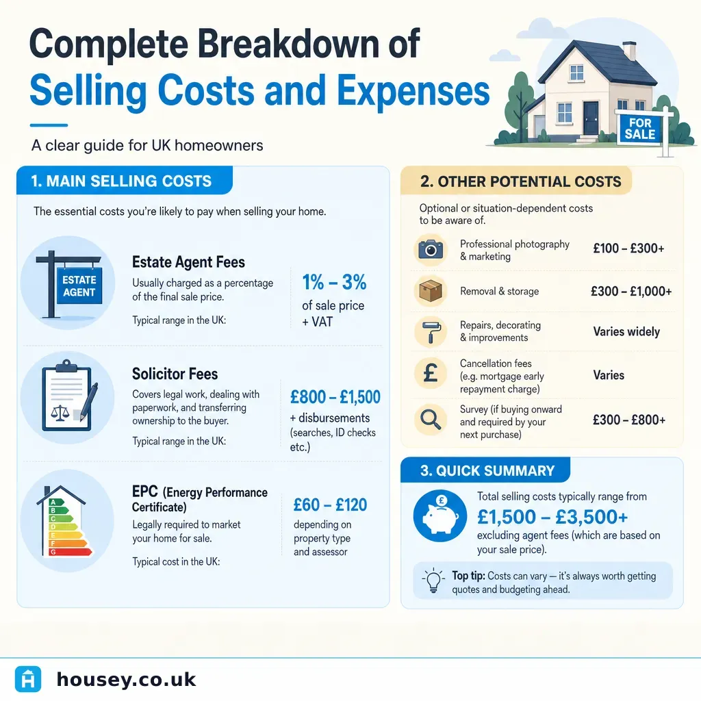 Infographic illustrating: Complete Breakdown of Selling Costs and Expenses