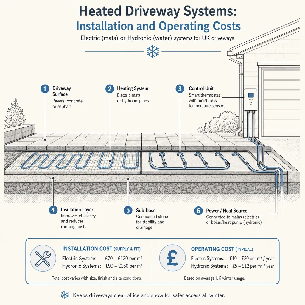 Diagram illustrating: Heated Driveway Systems: Installation and Operating Costs