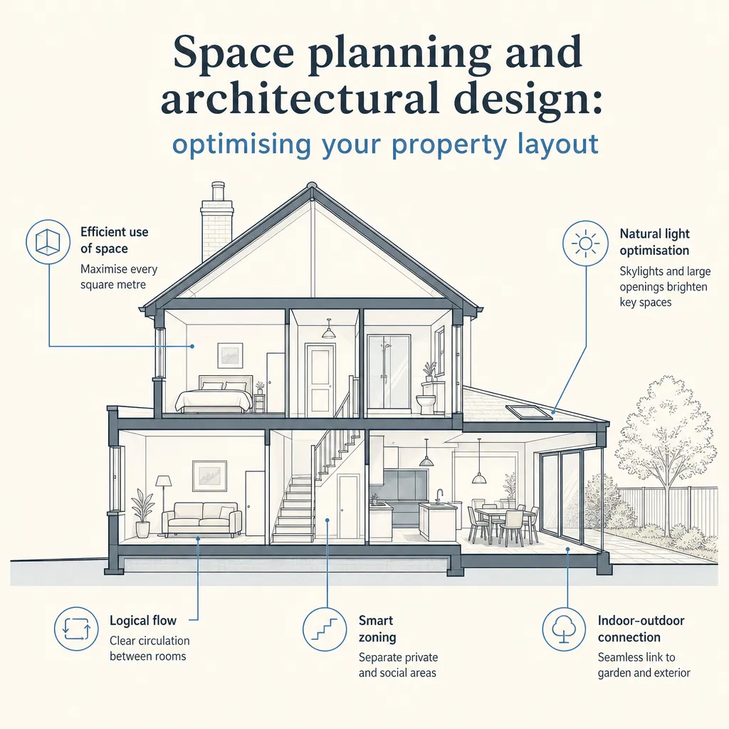 Diagram illustrating: Space planning and architectural design: optimising your property layout