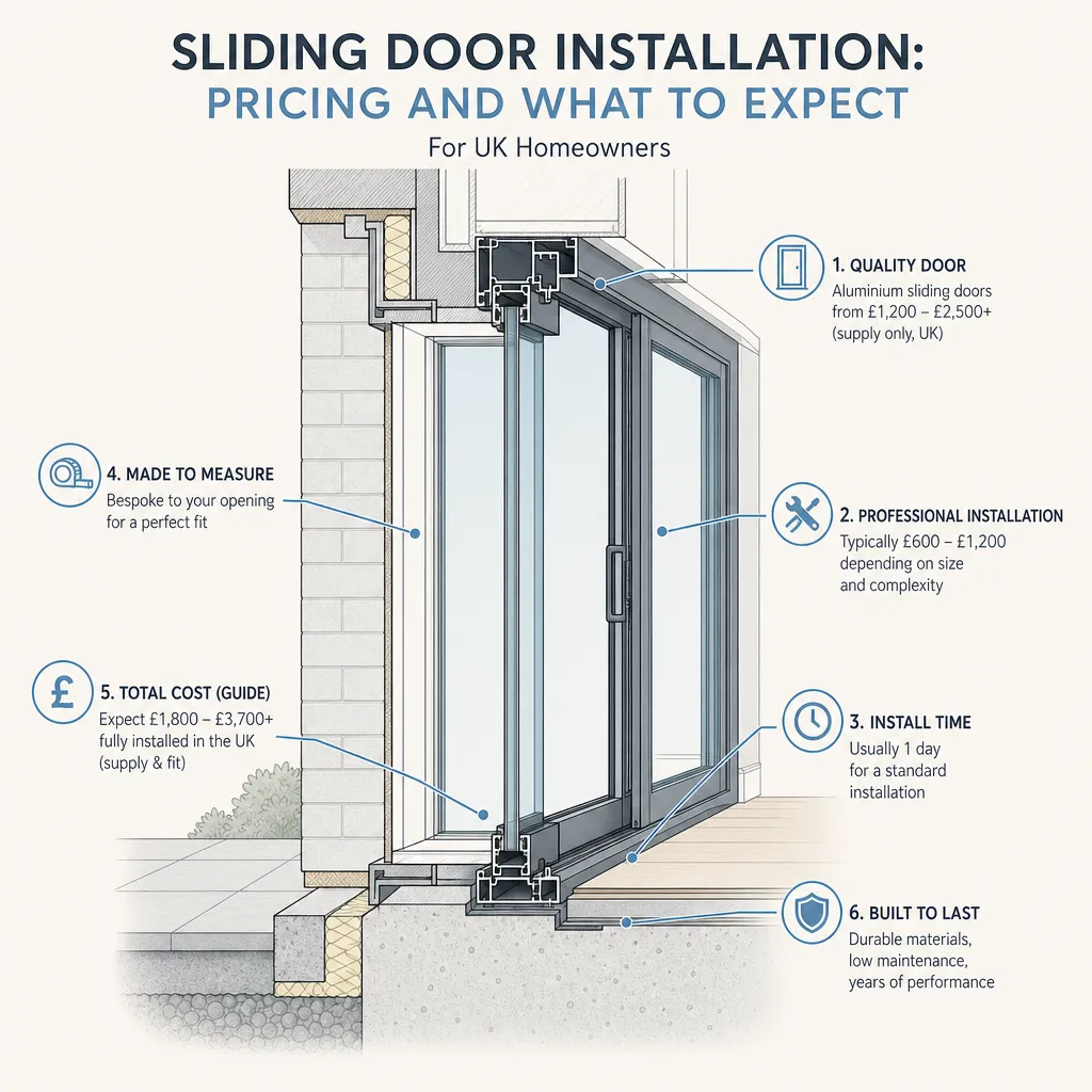 Diagram illustrating: Sliding door installation: pricing and what to expect