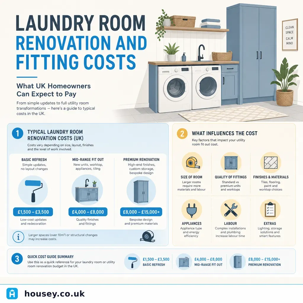 Infographic illustrating: Laundry Room Renovation and Fitting Costs