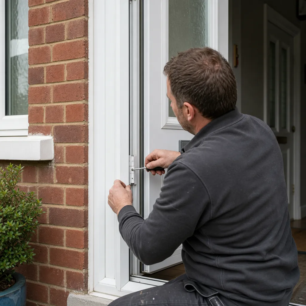 Photo illustrating: Adjusting uPVC Door Hinges: Alignment and Repair
