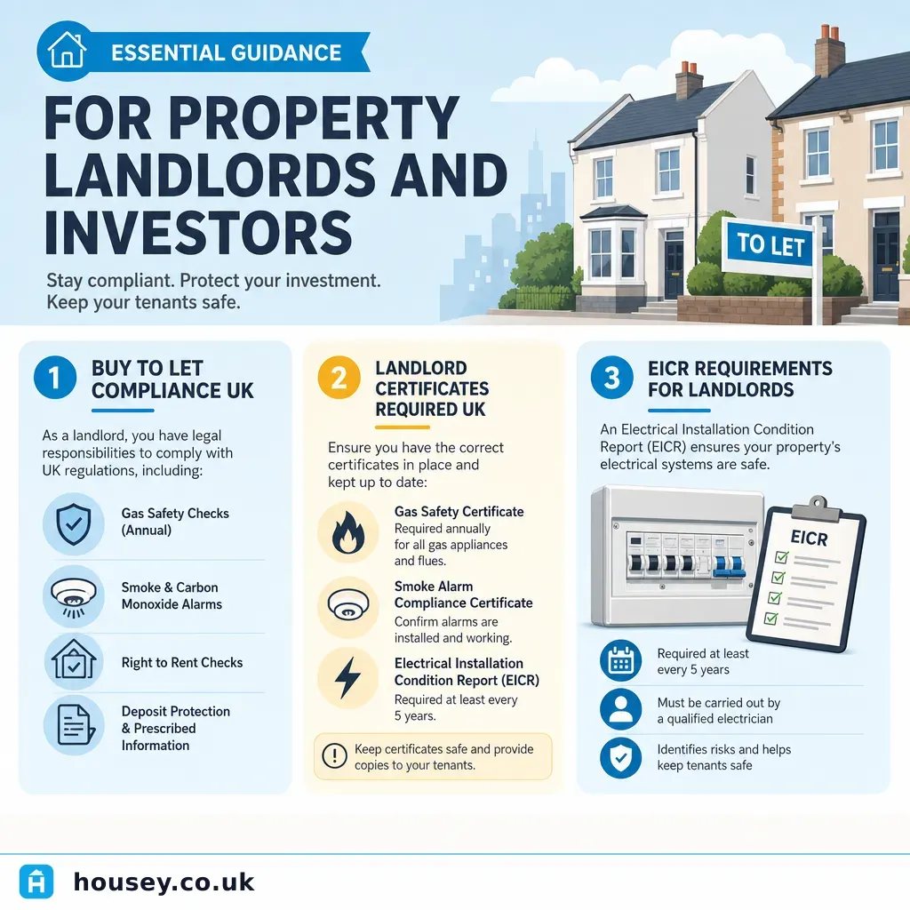 Infographic illustrating: Essential Guidance for Property Landlords and Investors