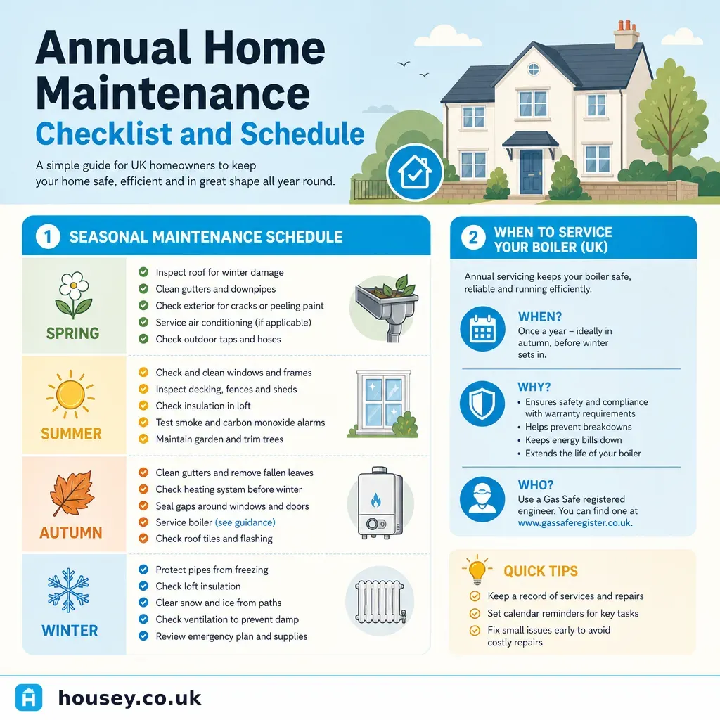 Infographic illustrating: Annual Home Maintenance Checklist and Schedule