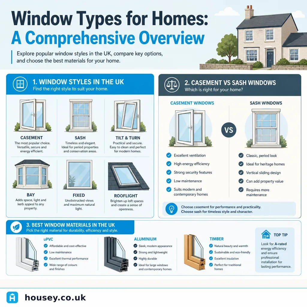 Infographic illustrating: Window Types for Homes: A Comprehensive Overview