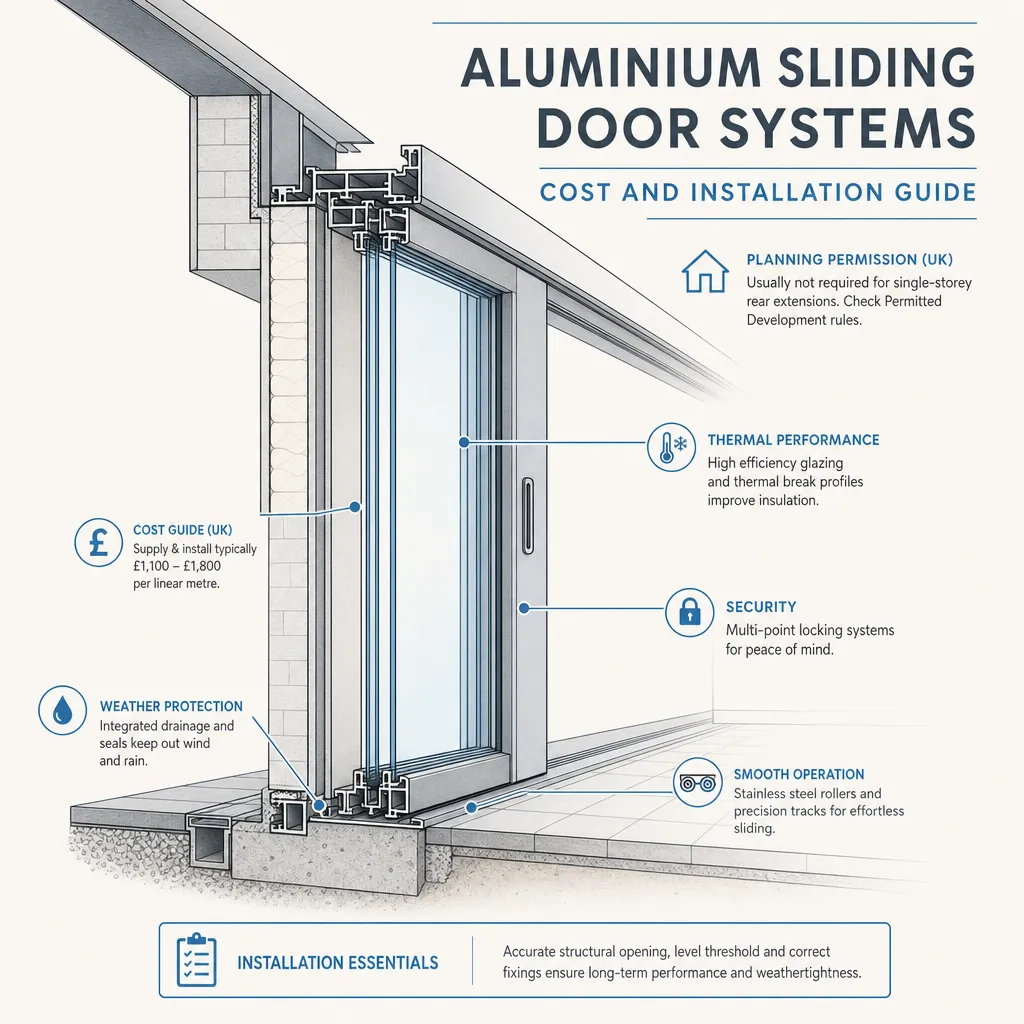 Diagram illustrating: Aluminium Sliding Door Systems: Cost and Installation Guide