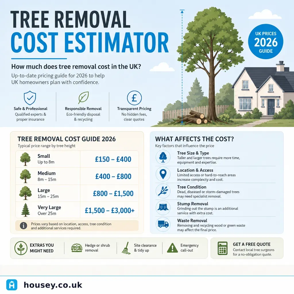Infographic illustrating: Tree Removal Cost Estimator