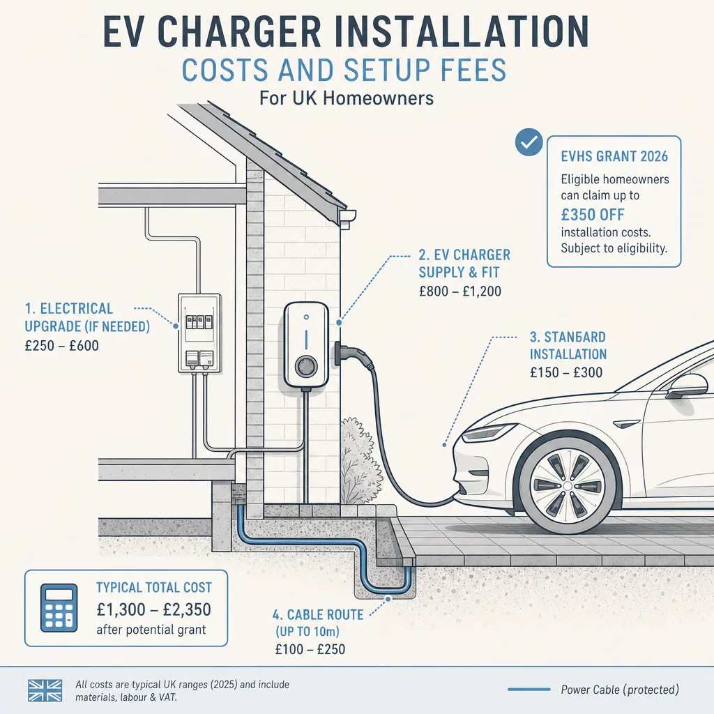 Diagram illustrating: EV Charger Installation Costs and Setup Fees