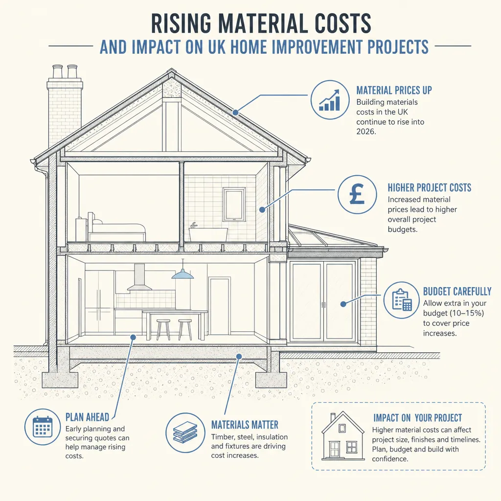 Diagram illustrating: Rising Material Costs and Impact on UK Home Improvement Projects