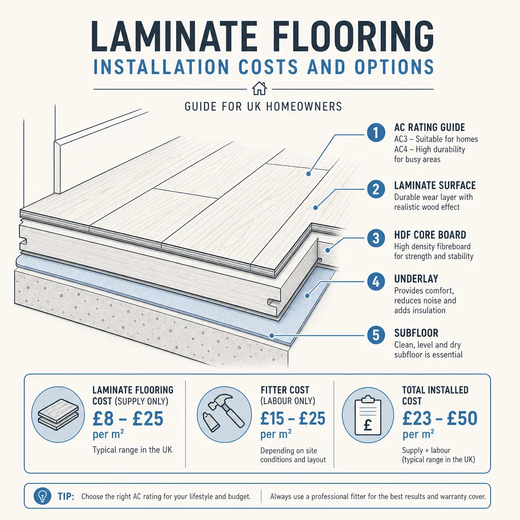 Diagram illustrating: Laminate Flooring Installation Costs and Options