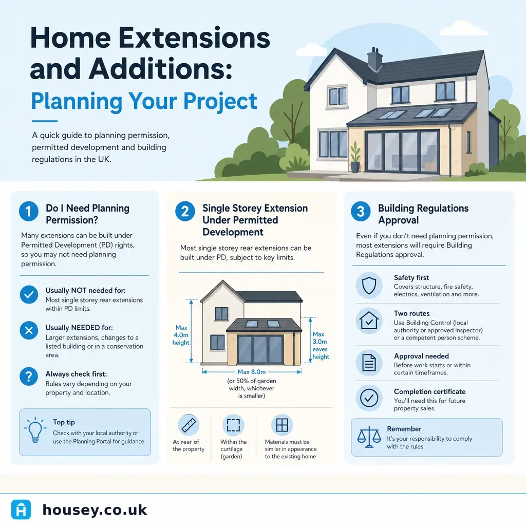 Infographic illustrating: Home Extensions and Additions: Planning Your Project