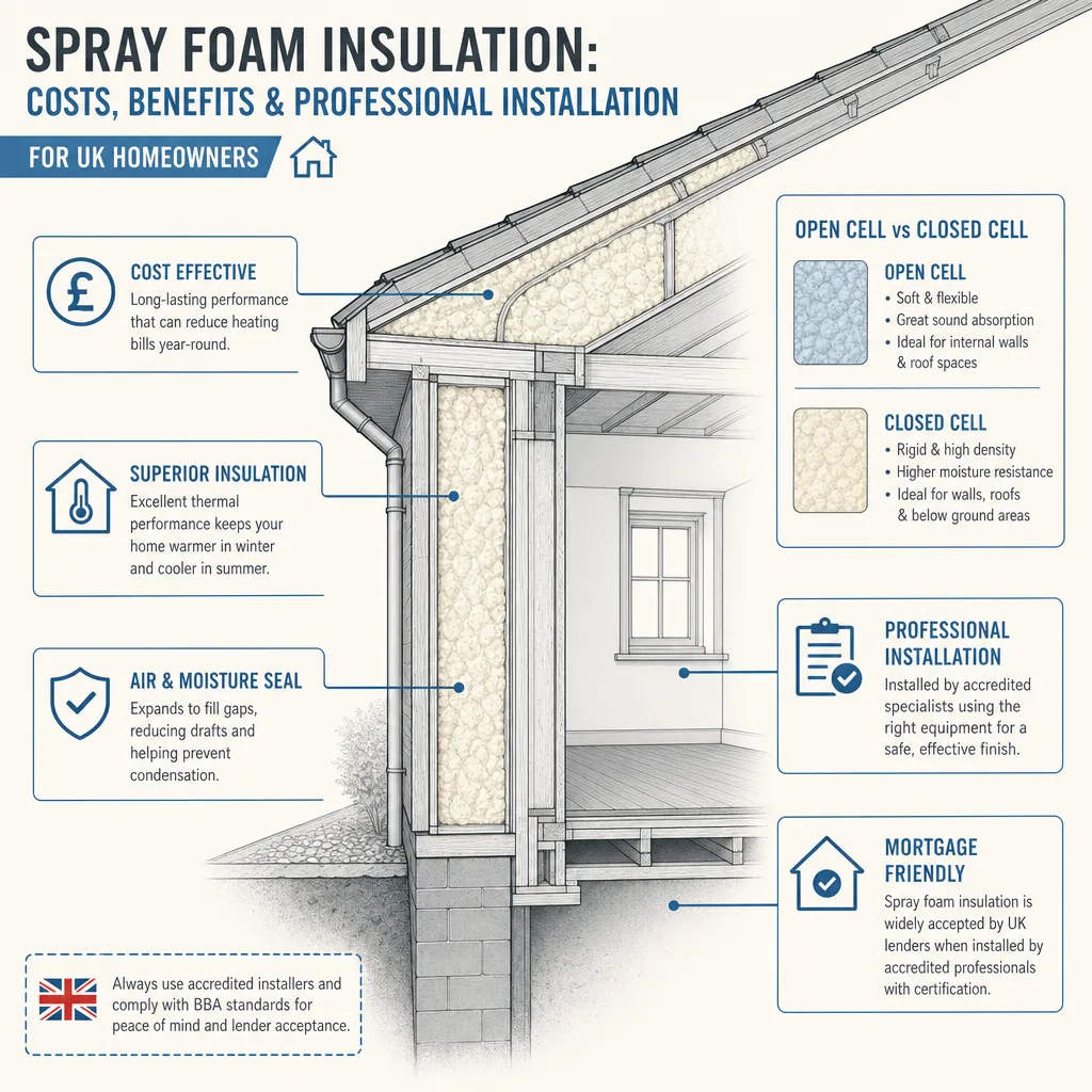 Diagram illustrating: Spray foam insulation: costs, benefits and professional installation