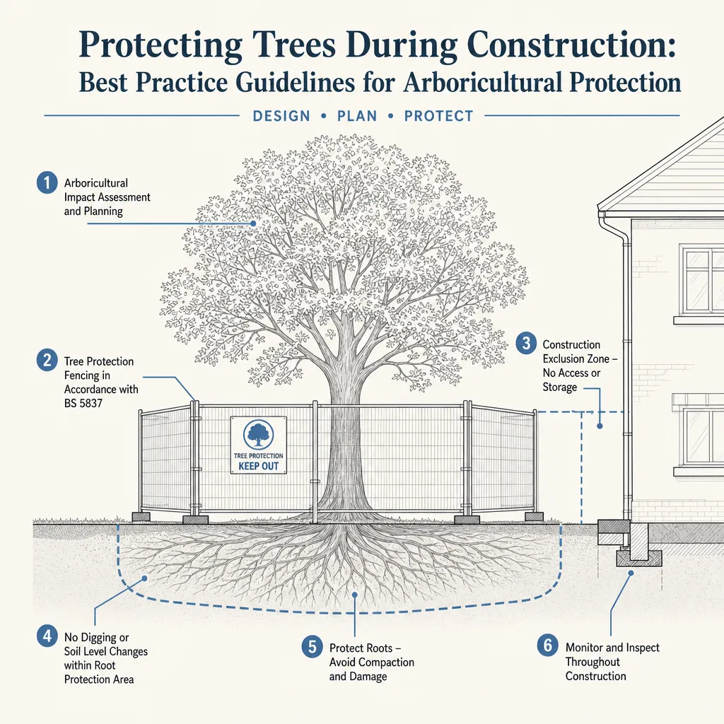 Diagram illustrating: Protecting Trees During Construction: Best Practice Guidelines for Arboricultural Protection