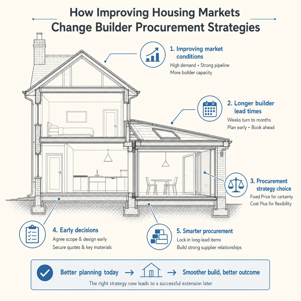 Diagram illustrating: How Improving Housing Markets Change Builder Procurement Strategies