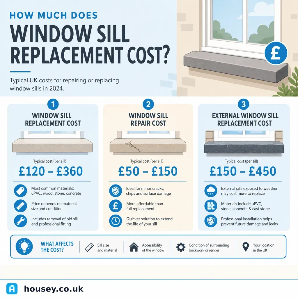 Infographic illustrating: How much does window sill replacement cost