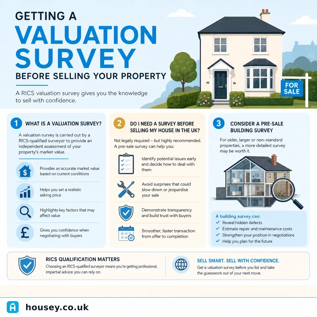 Infographic illustrating: Getting a Valuation Survey Before Selling Your Property