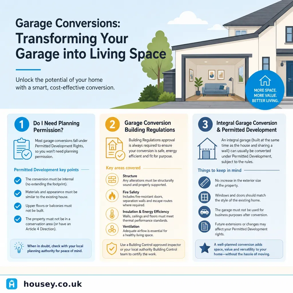 Infographic illustrating: Garage Conversions: Transforming Your Garage into Living Space