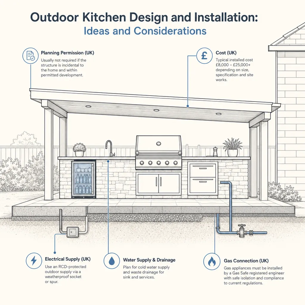 Diagram illustrating: Outdoor Kitchen Design and Installation: Ideas and Considerations