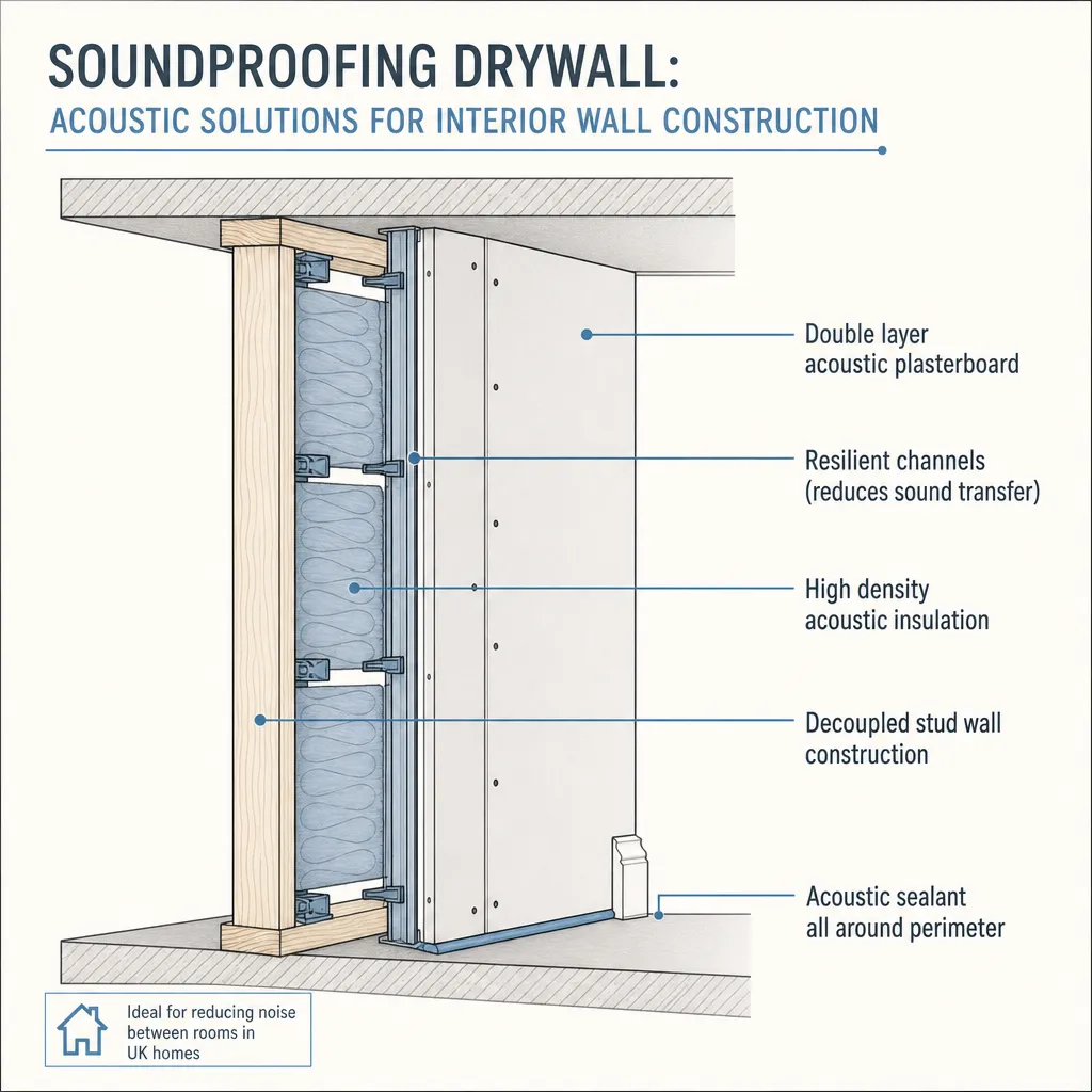 Diagram illustrating: Soundproofing drywall: acoustic solutions for interior wall construction