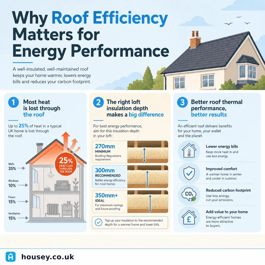 Infographic illustrating: Why Roof Efficiency Matters for Energy Performance