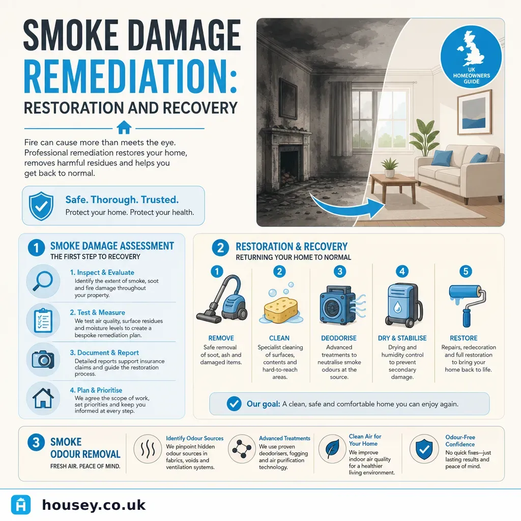 Infographic illustrating: Smoke Damage Remediation: Restoration and Recovery