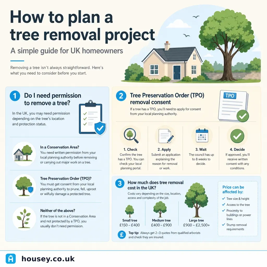 Infographic illustrating: How to plan a tree removal project