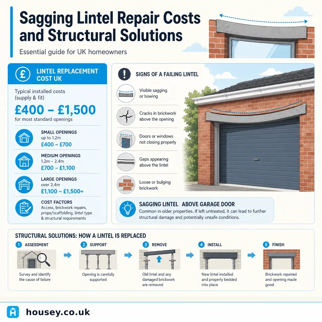Infographic illustrating: Sagging Lintel Repair Costs and Structural Solutions