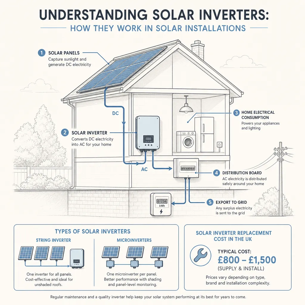 Diagram illustrating: Understanding Solar Inverters: How They Work in Solar Installations