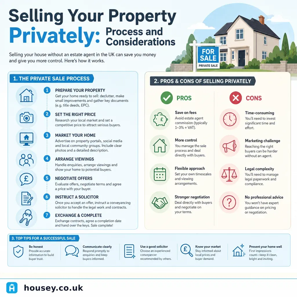 Infographic illustrating: Selling Your Property Privately: Process and Considerations